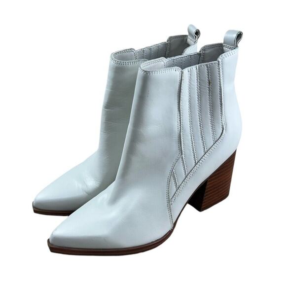 Marc Fisher Women's Matter Block Heel Booties Sz 7.5 M White Leather Pointy Toe - Picture 3 of 10